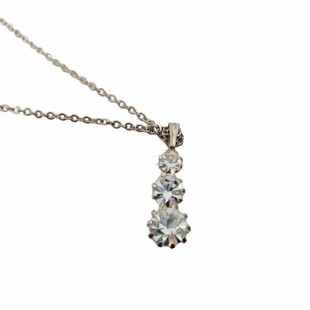 NS Rhinestone Necklace Chain Silver Tone Dainty Minimalist White